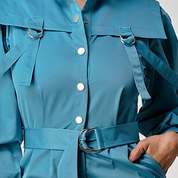 Teal Blue Belted Utility Jumpsuit - Picture 12 of 12